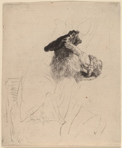Szemét kezével árnyékoló öregember c. 1639. alkotó: Rembrandt van Rijn