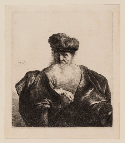 Öreg férfi szakállal, szőrme sapkával és bársonyköpennyel alkotó: Rembrandt van Rijn