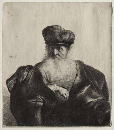 Öreg férfi szakállal, szőrme sapkával és bársonyköpennyel alkotó: Rembrandt van Rijn