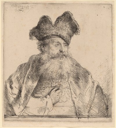 Öreg ember osztott szőrme sapkával alkotó: Rembrandt van Rijn