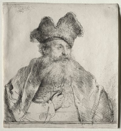 Öreg ember osztott szőrme sapkával alkotó: Rembrandt van Rijn