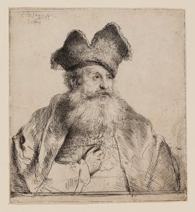 Öreg ember osztott szőrme sapkával alkotó: Rembrandt van Rijn