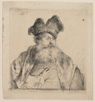 Öregember hasított szőrme sapkával alkotó: Rembrandt van Rijn