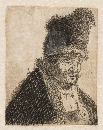 Öregember bunda és magas sapka: mellszobor alkotó: Rembrandt van Rijn
