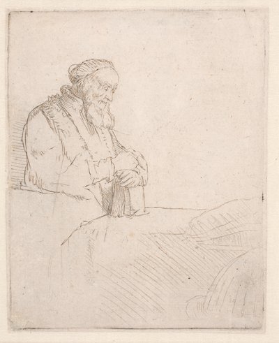 Meditáló öregember, aki egy könyvre támaszkodik alkotó: Rembrandt van Rijn