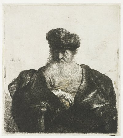 Idős férfi szakállal, prémes sapkával és bársonyköpennyel alkotó: Rembrandt van Rijn