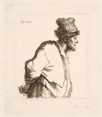Paraszt, kezét a háta mögött tartva alkotó: Rembrandt van Rijn