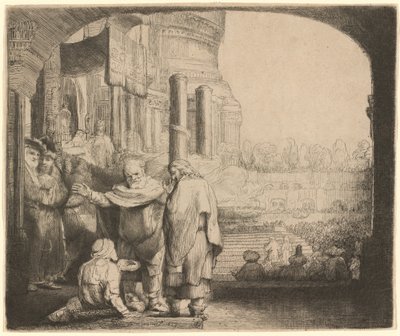 Péter és János a nyomorék gyógyítása a templom kapujában alkotó: Rembrandt van Rijn
