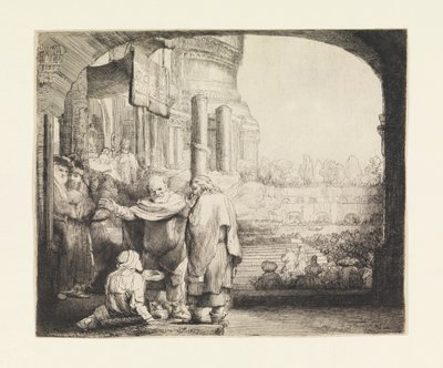 Péter és János a nyomorék gyógyítása a templom kapujában alkotó: Rembrandt van Rijn