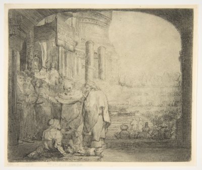 Péter és János a nyomorék gyógyítása a templom kapujában, 1659. alkotó: Rembrandt van Rijn