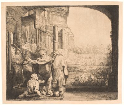 Péter és János a nyomorékot gyógyítják a templom kapujában alkotó: Rembrandt van Rijn