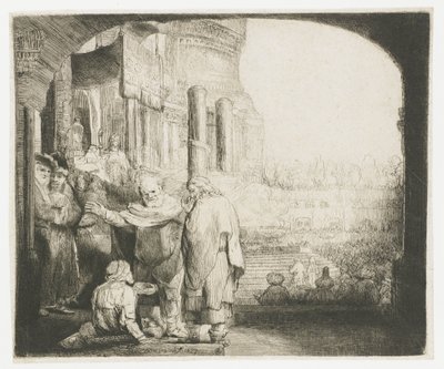 Péter és János a nyomorékot gyógyítják a templom kapujában alkotó: Rembrandt van Rijn