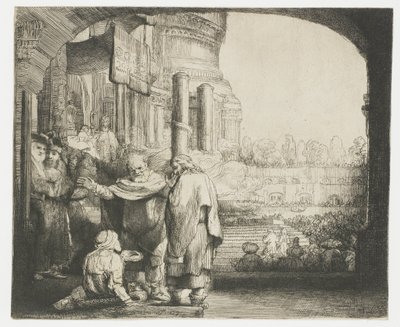 Péter és János a nyomorékot gyógyítják a templom kapujában alkotó: Rembrandt van Rijn