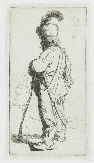 Egy botra támaszkodó lengyel férfi alkotó: Rembrandt van Rijn