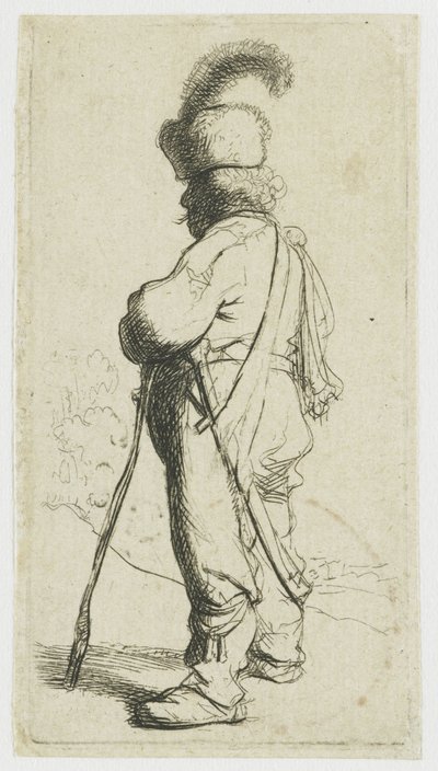 Egy botra támaszkodó lengyel férfi alkotó: Rembrandt van Rijn
