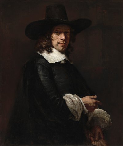 Egy úriember portréja magas sapkával és kesztyűvel alkotó: Rembrandt van Rijn