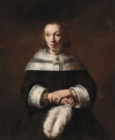 Strucctoll legyezős hölgy portréja alkotó: Rembrandt van Rijn