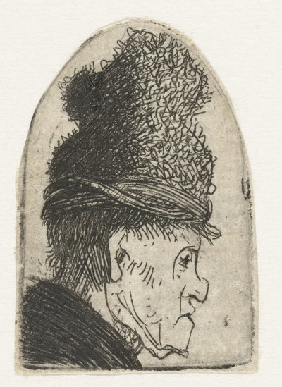 Egy magas kalapos férfi profilja Groteszk profil: férfi magas sapkában alkotó: Rembrandt van Rijn