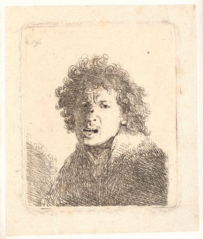 Rembrandt csupasz fejjel és tátott szájjal, mintha azt kiáltná: mellszobor alkotó: Rembrandt van Rijn