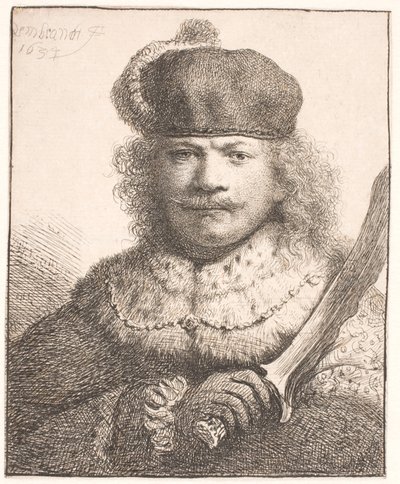 Rembrandt felemelt karddal: félalakos portré alkotó: Rembrandt van Rijn