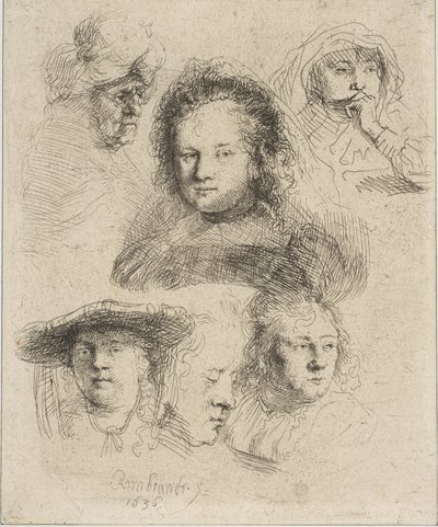 Rembrandt felesége és öt másik fej, 1636. alkotó: Rembrandt van Rijn