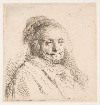 Rembrandt édesanyja: fej és mellszobor, háromnegyed profilból alkotó: Rembrandt van Rijn