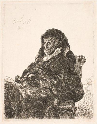 Rembrandt anyja özvegyi ruhában és fekete kesztyűben alkotó: Rembrandt van Rijn