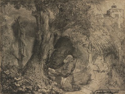 Szent Ferenc a fa alatt imádkozik, 1657. alkotó: Rembrandt van Rijn