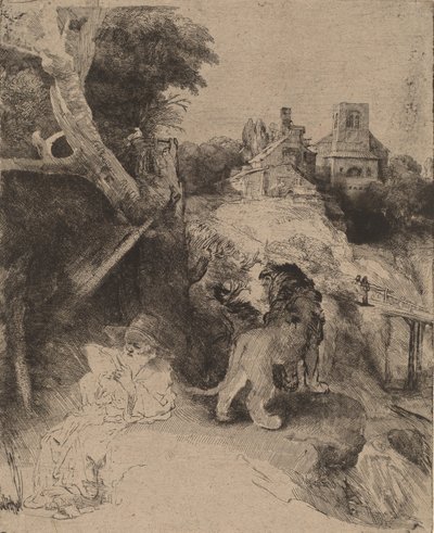 Szent Jeromos Olvasó olasz tájon, c. 1653. alkotó: Rembrandt van Rijn