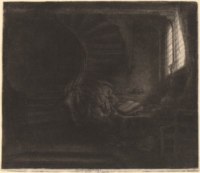 Szent Jeromos egy sötét kamrában alkotó: Rembrandt van Rijn