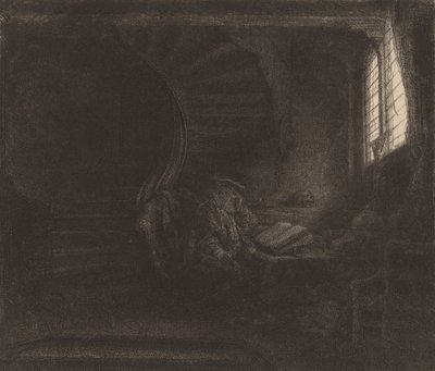 Szent Jeromos egy sötét kamrában, 1642. alkotó: Rembrandt van Rijn