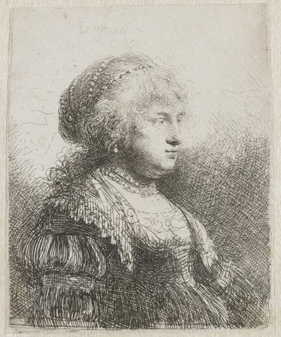 Saskia gyöngyökkel a hajában alkotó: Rembrandt van Rijn