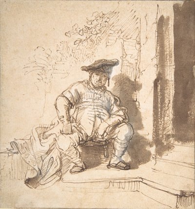 Ülő férfi, lapos sapkát viselő, 1635-40. alkotó: Rembrandt van Rijn
