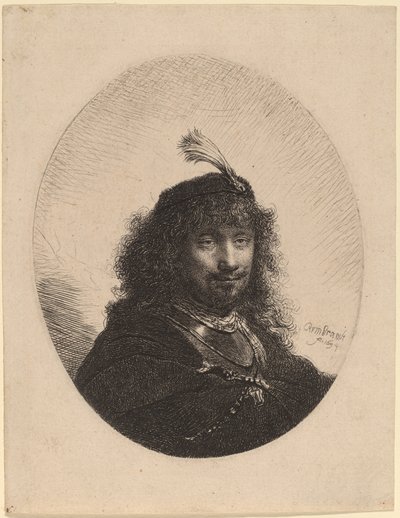 Önarckép (?) tollas sapkával és leeresztett szablyával alkotó: Rembrandt van Rijn