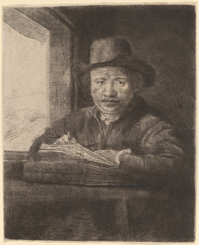 Önarckép rajz ablakban alkotó: Rembrandt van Rijn