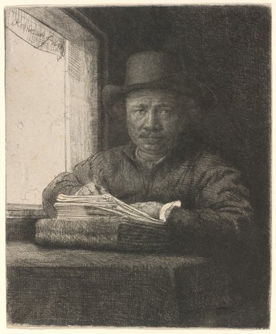 Önarckép rajz ablakban alkotó: Rembrandt van Rijn