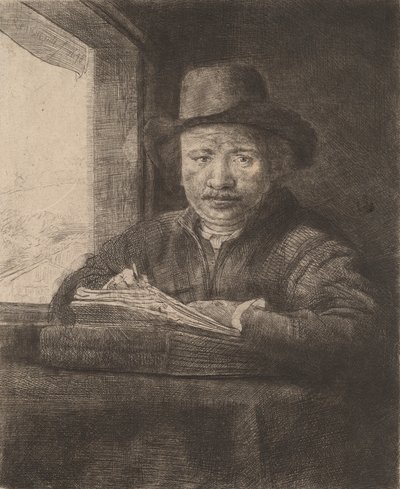Önarckép rajz ablakban, 1648. alkotó: Rembrandt van Rijn