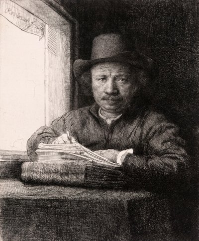 Rembrandt van Rijn önarckép rajza ablakban alkotó: Rembrandt van Rijn