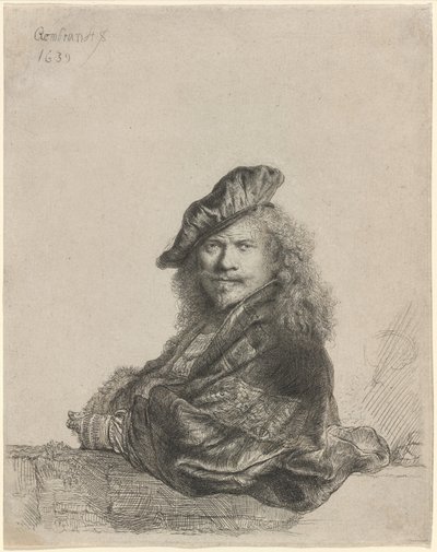 Önarckép kőpárkányra támaszkodva alkotó: Rembrandt van Rijn