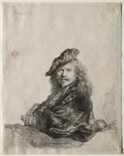 Önarckép kőpárkányra támaszkodva alkotó: Rembrandt van Rijn