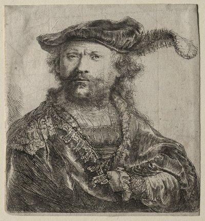 Önarckép bársonysapkában, tollal alkotó: Rembrandt van Rijn