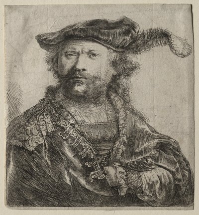 Önarckép bársonysapkában, tollal, 1638. alkotó: Rembrandt van Rijn
