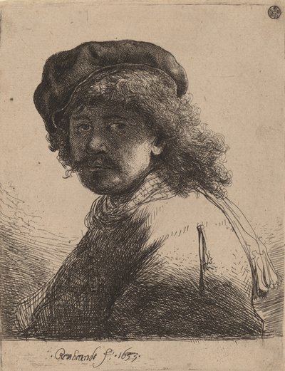 Önarckép sapkában és sálban sötét arccal, 1633. alkotó: Rembrandt van Rijn