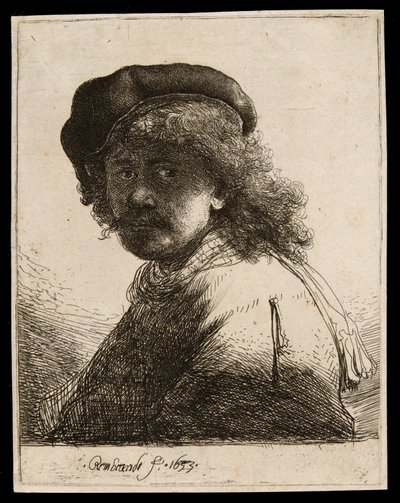 Önarckép sapkában és sállal sötét arccal: mell alkotó: Rembrandt van Rijn