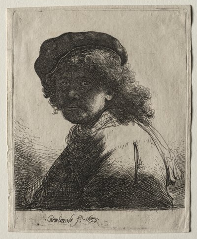 Önarckép sapkában és sállal sötét arccal: mell alkotó: Rembrandt van Rijn