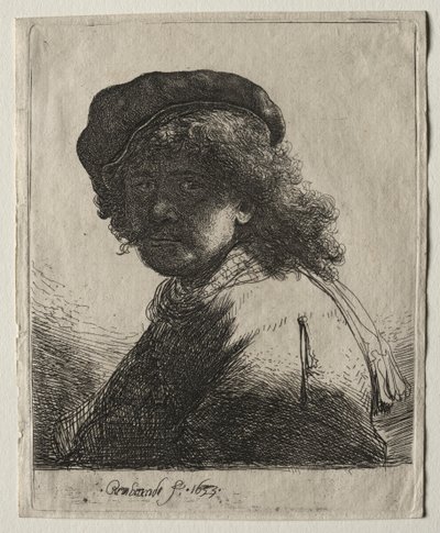 Önarckép sapkában és sálban, sötét arccal: Mellszobor, 1633. alkotó: Rembrandt van Rijn