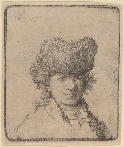 Önarckép szőrme sapkában alkotó: Rembrandt van Rijn