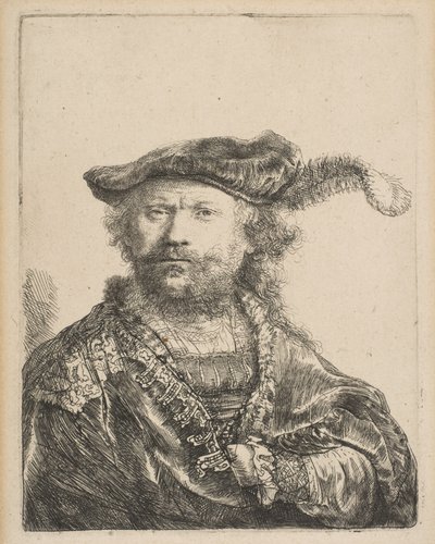 Önarckép bársonysapkában, tollal, 1638. alkotó: Rembrandt van Rijn