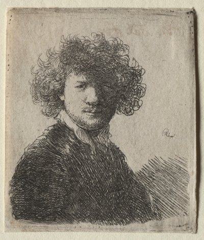 Önarckép göndör hajjal és fehér gallérral: mell alkotó: Rembrandt van Rijn