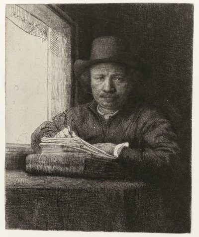 Önarckép, Rézkarc az ablakon Önarckép rézkarc egy ablakon alkotó: Rembrandt van Rijn